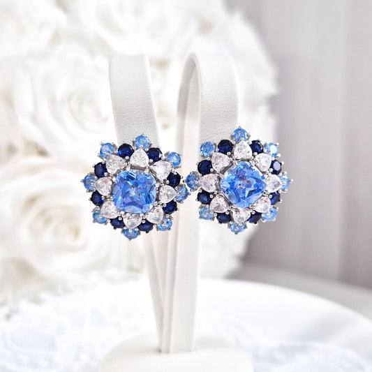 Silber Ohrringe, blaue Zirkonia Ohrringe, Weihnachtsohrringe, Schneeflocken Ohrringe, silver earrings cz blue, boucles doreilles, orecchini
