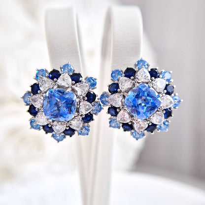 Silber Ohrringe, blaue Zirkonia Ohrringe, Weihnachtsohrringe, Schneeflocken Ohrringe, silver earrings cz blue, boucles doreilles, orecchini