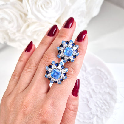 Silber Ohrringe, blaue Zirkonia Ohrringe, Weihnachtsohrringe, Schneeflocken Ohrringe, silver earrings cz blue, boucles doreilles, orecchini
