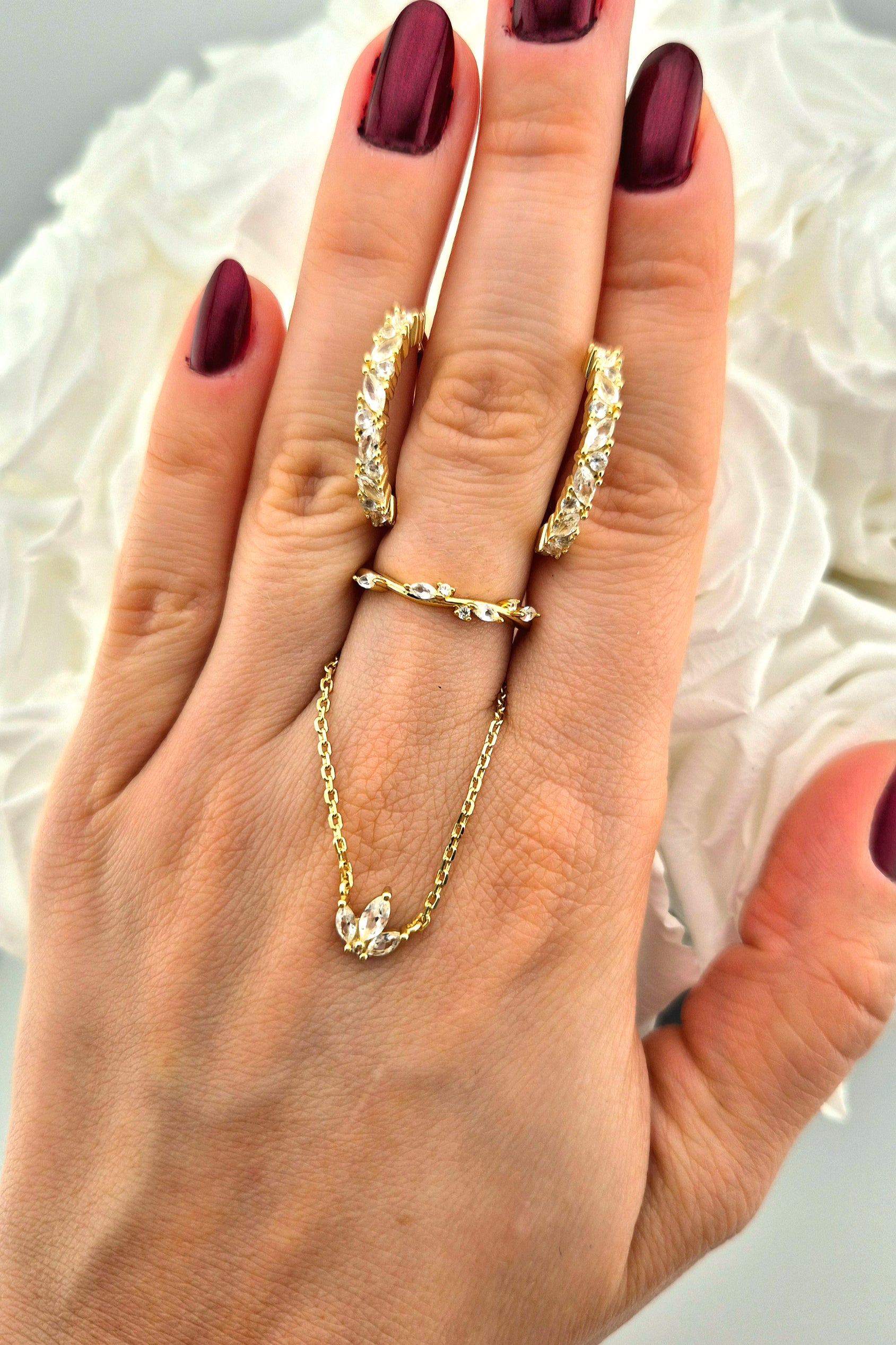 Weiss Topas Schmuckset gold, White topaz Jewelry set gold, dainty jewelry set for her in gold, Topaz Earrings, Topas Ohrringe, Topaz hoops, Topaz Ring, Weiss Topas Ring, White Topaz Necklace
