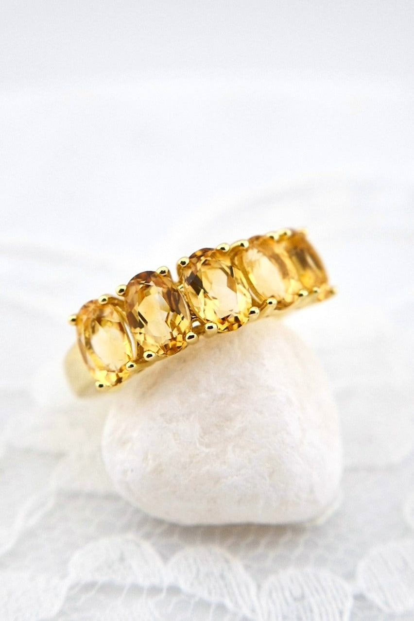Citrin Ring, Citrine Ring, vergoldeter Ring mit Citrin Edelstein, gold plated silver ring with citrine gemstone, Zitrin Ring, yellow quartz ring
