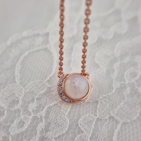 Mondstein Halskette Rosegold - Silber Kette mit Mondstein Edelstein Anhänger, Moonstone necklace rose gold, Rainbow moonstone pendant necklace rosegold