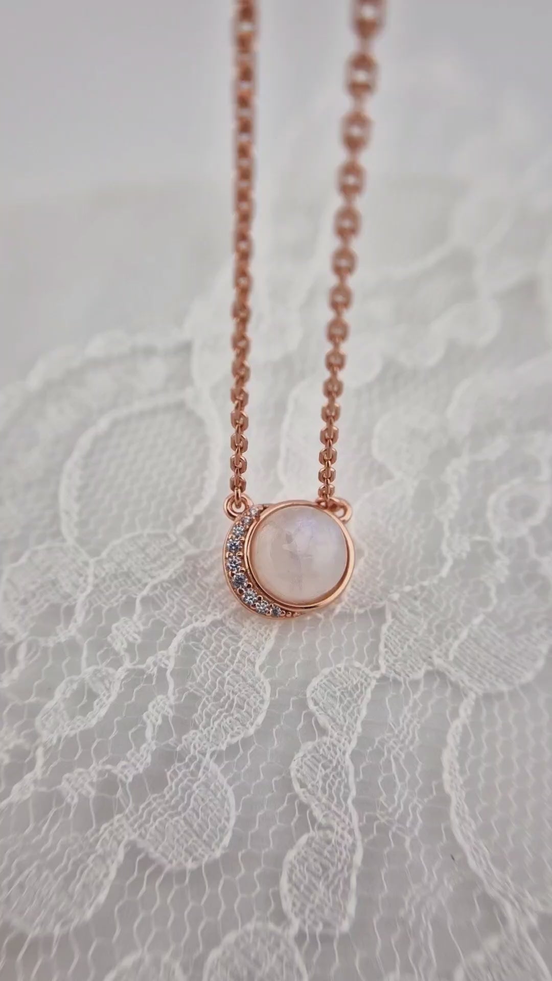 Mondstein Halskette Rosegold - Silber Kette mit Mondstein Edelstein Anhänger, Moonstone necklace rose gold, Rainbow moonstone pendant necklace rosegold