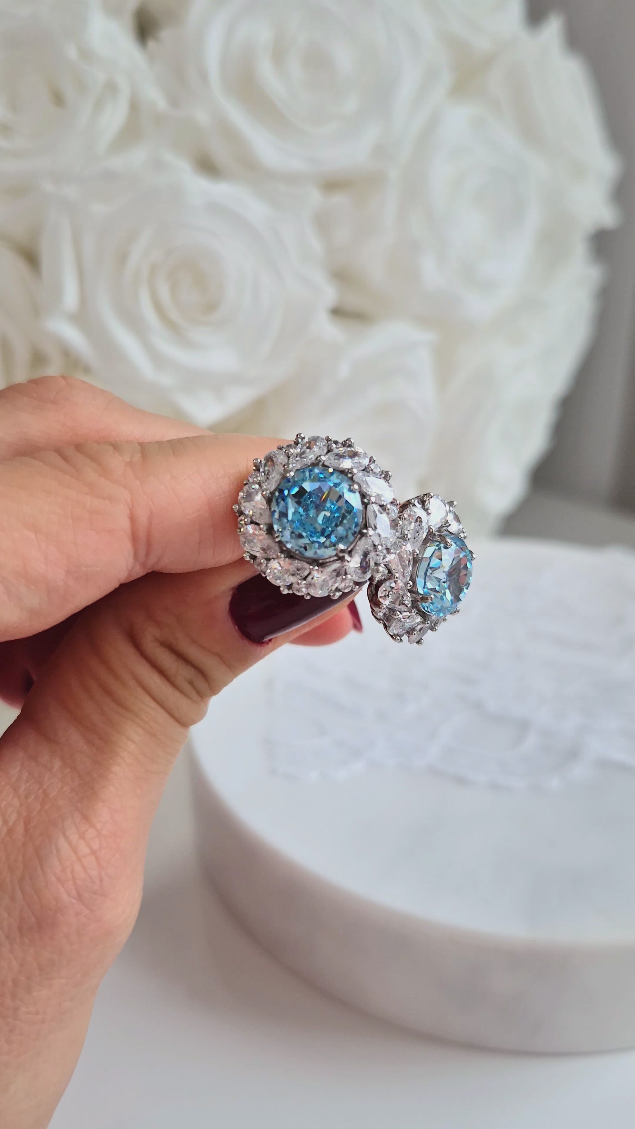 Ohrringe Zirkonia Eis Blau, Zirkonia Ohrstecker, Silber Ohrringe, Damenohrringe, earrings zirconia ice blue, cz earrings, stud earrings, orecchini, boucles doreilles, boucles, puces