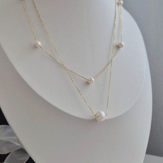 Perlen Halskette, Pearl necklace, Pearl double layer necklace, Perlen Kette, Perlenkette, Halskette, doppelstrang Perlenkette, Kette, goldene Halskette, Damenhalskette, Damenschmuck, Perlen Schmuck, Pearl Jewelry, baroqua pearl necklace, sweet water pearl necklace, collier perle, collana,  Silber Halskette, 925 sterling silber, sterling silver, jewelry, jewellery, bijou, bijoux, gioielli, accessoire, Schmuck, gold-plated, vergoldet, doree