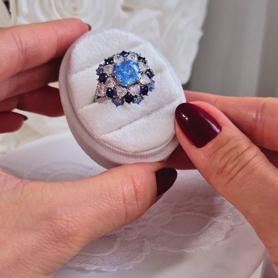 Zirkonia Ring, Zirkonia Ring blau, blauer CZ Ring, Silberring, Fingerring, blue zirconia ring, zirconia ring, cz ring, bague, annello, Silber Ring