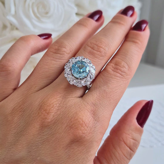Ring Zirkonia Eis blau, Zirkonia Ring, Silberring, Damenring, Ring, Bague, ring cz blue, boue zirconia, anello, anello blu