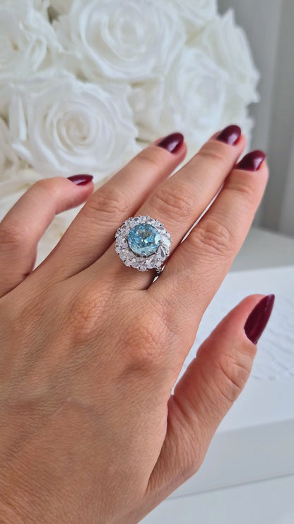 Ring Zirkonia Eis blau, Zirkonia Ring, Silberring, Damenring, Ring, Bague, ring cz blue, boue zirconia, anello, anello blu