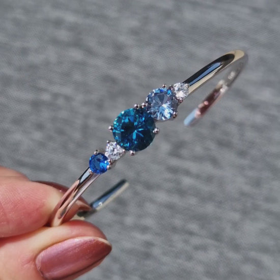 Armreifen mit blauen Edelsteinen, Silber Armreifen mit blauen Edelsteinen - blue gemstone bracelet, topaz bangle, Silber Schmuck mit Aquamarin, Saphir, Topas, London Blue Topaz Bracelet