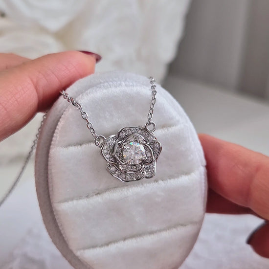Moissanite pendant necklace rose flower, Moissanit Kette, Halskette, Collier moissanite