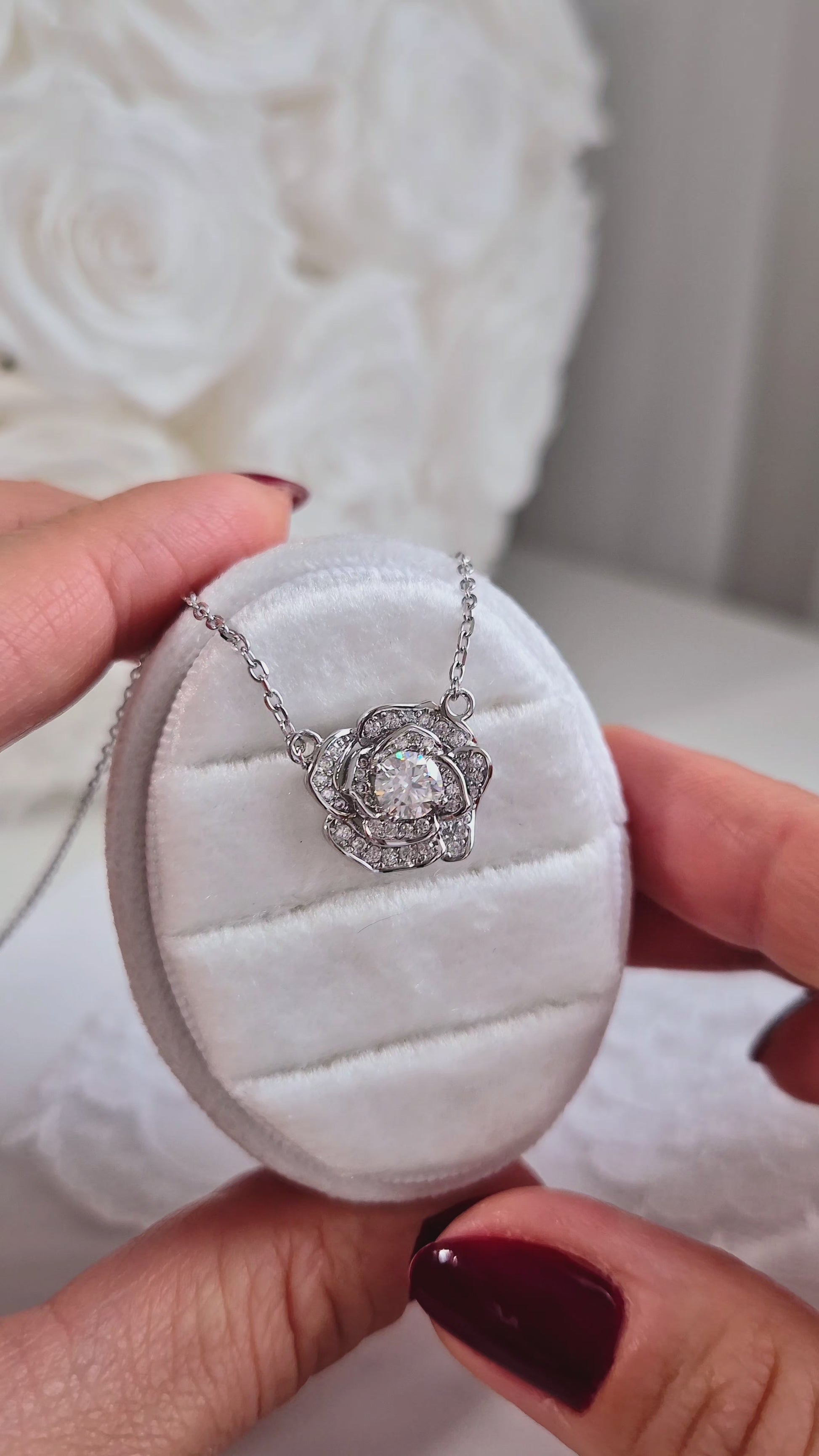Moissanite pendant necklace rose flower, Moissanit Kette, Halskette, Collier moissanite