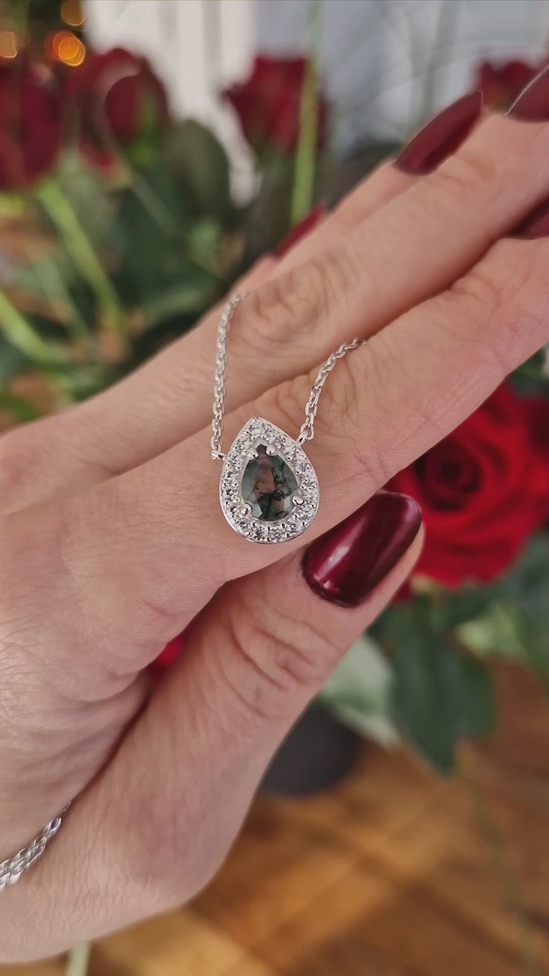 Moosachat Kette, Moosachat Halskette, Moss agate necklace, Silber Kette mit grünem Achat Anhänger, Achat pendant, green pendant necklace, green necklace, silver necklace, Silber Kette mit grünem Anhänger