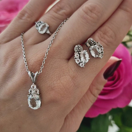 Silber Schmuckset Weisser Topas, White Topaz Jewelry set, Weiss topas Schmuckset, Topas Schmuck Set, Topaz Jewelry Set, Weiss Topas Ohrringe, Topas Ohrstecker, Weiss Topas Ring, Topas Kette, Weiss Topas Halskette, Topaz necklace, white topaz pendant necklace, white topaz ring, white topaz earrings, topaz stud earrings, silver ejwelry set, Silber Schmuck, Ring, Halskette, Necklace, Ohrringe, Ohrstecker, stud earrings