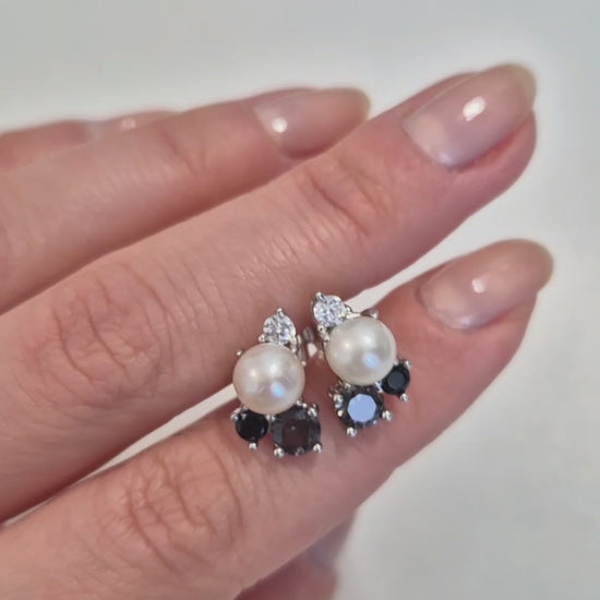 Perlen Ohrringe, Silber Ohrringe, Pearl Earrings, Silver earrings, black earrings, schwarze Ohrringe, Perlen Ohrstecker, Perlen Ohrringe silber, Pear earrings, Süsswasserperlen Ohrringe, Schwarzer Spinell Ohrringe, Ohrringe, Ohrstecker