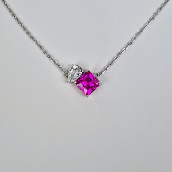 Edelstein Halskette, gemstone necklace, toi et moi necklace, toi et moi, Rosa Saphir Halskette, Silberkette, Silber Halskette, Damen Halskette, hot pink sapphire necklace, pink sapphire neckalce, sapphire necklace, Saphir Kette, Anhänderkette, pendant necklace, Rosegold Kette, rose-gold necklace, topas Halskette, topaz necklace, Silber Halskette mit Saphir Ahänger
