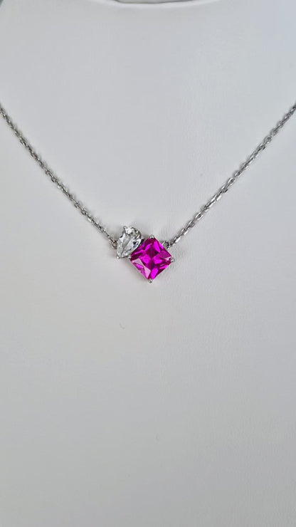 Edelstein Halskette, gemstone necklace, toi et moi necklace, toi et moi, Rosa Saphir Halskette, Silberkette, Silber Halskette, Damen Halskette, hot pink sapphire necklace, pink sapphire neckalce, sapphire necklace, Saphir Kette, Anhänderkette, pendant necklace, Rosegold Kette, rose-gold necklace, topas Halskette, topaz necklace, Silber Halskette mit Saphir Ahänger