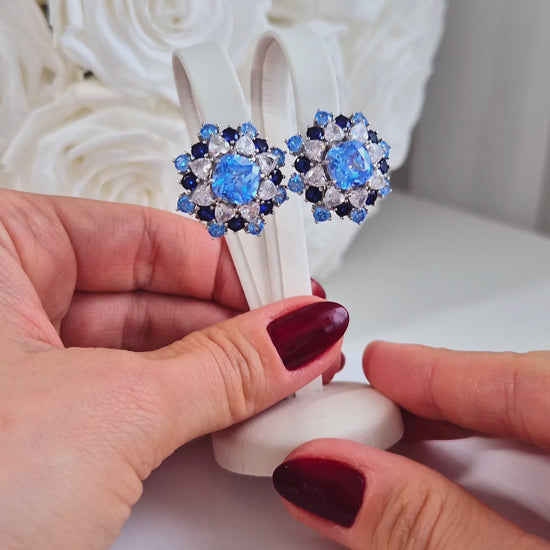 Silber Ohrringe, blaue Zirkonia Ohrringe, Weihnachtsohrringe, Schneeflocken Ohrringe, silver earrings cz blue, boucles doreilles, orecchini