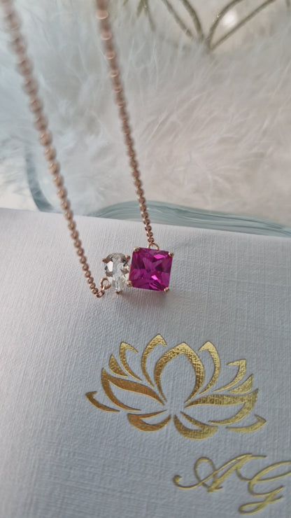 Rosa Saphir Halskette, Silberkette, Silber Halskette, Damen Halskette, hot pink sapphire necklace, pink sapphire neckalce, sapphire necklace, Saphir Kette, Anhänderkette, pendant necklace, Rosegold Kette, rose-gold necklace, topas Halskette, topaz necklace, Silber Halskette mit Saphir Ahänger