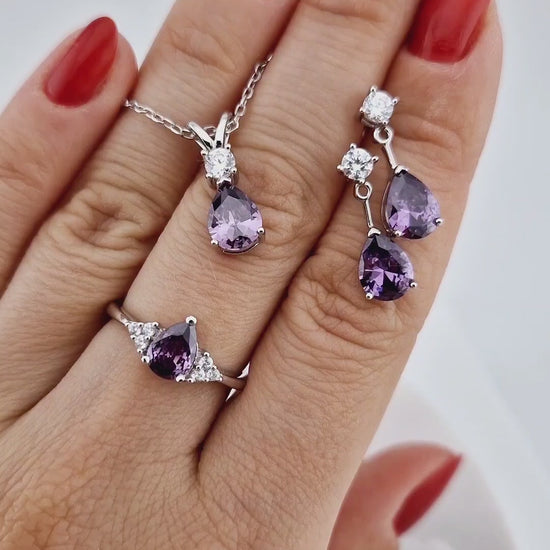 Amethyst Schmuckset, Amethyst Jewelry Set, Amethyst Edelstein Schmuck, Amethyst Gemstone Jewelry, Amethyst Earrings, Amethyst Ohrringe, Amethyst Halskette, Amethyst Kette, Amethyst Necklace, Amethyst Ring - Silberring mit Amethyst Edelstein, Amethyst silver ring, Bague en améthyste, Anello in ametista, Gemstone, Amethyst Edelsteinring, Jewelry set, Schmuckset, Silber Schmuckset, Silver Jewellery set