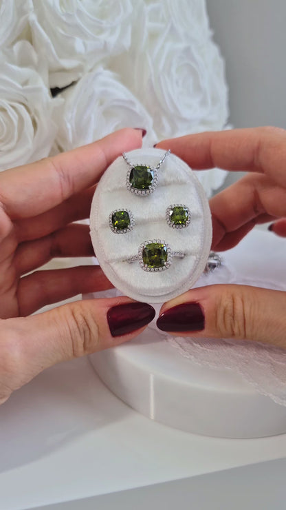 Peridot Jewelry Set, Peridot Schmuckset - Ring, Ohrstecker und Halskette