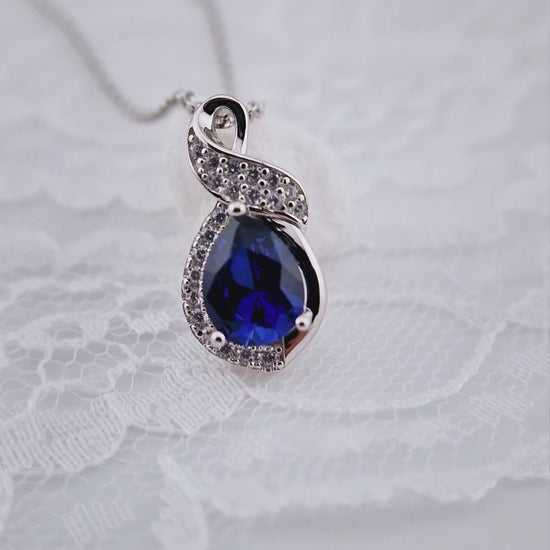 Saphir Halskette, Saphir Kette, Silber Kette mit Saphir Anhänger, Edelstein Kette, sapphire necklace