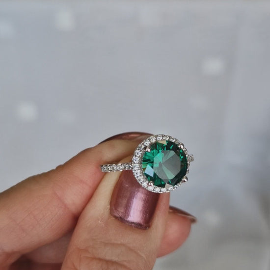 Smaragd Ring, Emerald Ring, grüner Smaragd Ring, green Emerald ring, Silberring, Silber Ring, Fingerring Smaragd, Fingerring, grüner Ring, Edelsteinring, Gemstone Ring, green ring, Ring Emaerald, halo ring, emerald halo ring, silver ring