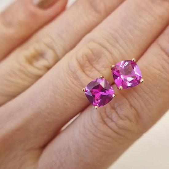 Rosa Saphir Ohrstecker, Pink sapphire stud earrings, Saphir Ohrringe, Sapphire earrings, Ohrschmuck, Rosa Ohrringe Pink earrings, hot pink sapphire earrings, hot pink earrings, Ohrschmuck, Ohrstecker, Ohrringe, studs, earrings, stud earrings