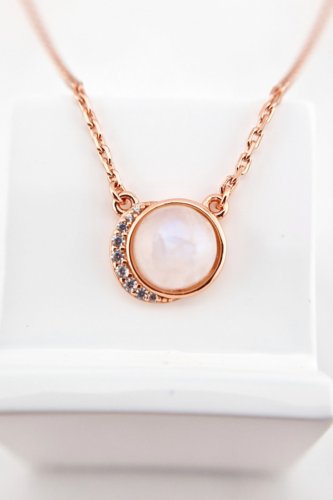 Mondstein Halskette Rosegold - Silber Kette mit Mondstein Edelstein Anhänger, Moonstone necklace rose gold, Rainbow moonstone pendant necklace rosegold