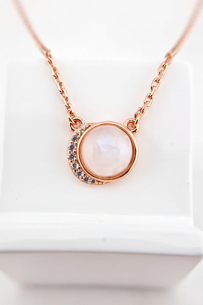 Mondstein Halskette Rosegold - Silber Kette mit Mondstein Edelstein Anhänger, Moonstone necklace rose gold, Rainbow moonstone pendant necklace rosegold