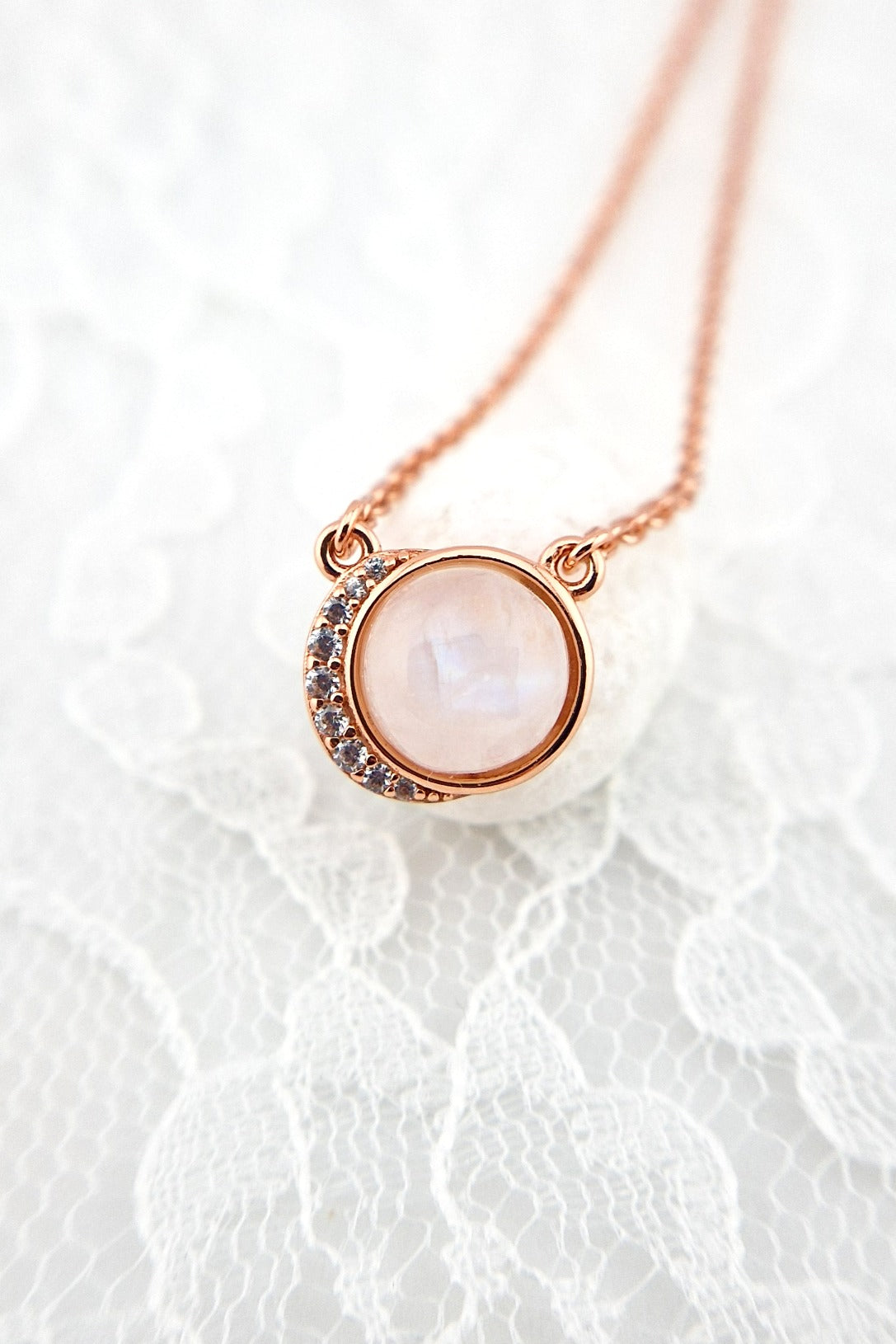 Mondstein Halskette Rosegold - Silber Kette mit Mondstein Edelstein Anhänger, Moonstone necklace rose gold, Rainbow moonstone pendant necklace rosegold