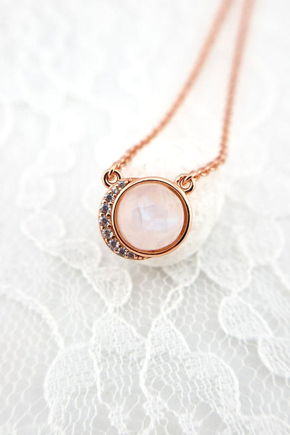 Mondstein Halskette Rosegold - Silber Kette mit Mondstein Edelstein Anhänger, Moonstone necklace rose gold, Rainbow moonstone pendant necklace rosegold
