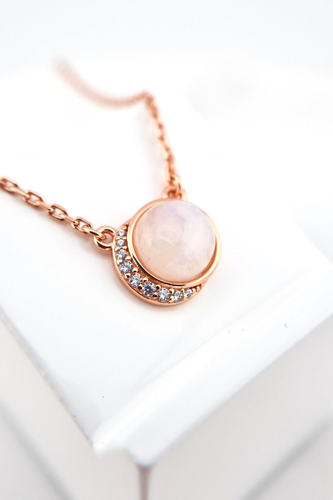 Mondstein Halskette Rosegold - Silber Kette mit Mondstein Edelstein Anhänger, Moonstone necklace rose gold, Rainbow moonstone pendant necklace rosegold